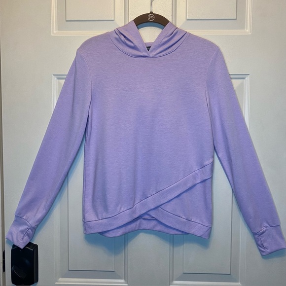 Eddie Bauer Kids Hooded Lavender Pullover L (14/16) Tulip Hem Thumb Holes - Picture 1 of 12